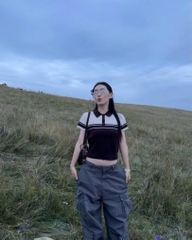 A406- Áo polo cộc tay phối nâu trắng