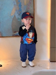 BT1088- Bộ cotton quần túi hộp Siêu NhâN mặt xanh than minibebe