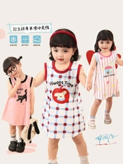 Cb354- Combo 3 đầm balo  danng suong bé gái hoạ tiết chất cotton