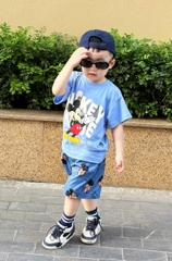 BT485- Bộ áo cotton Mickey mouse xanh lá mix quần cua bé trai