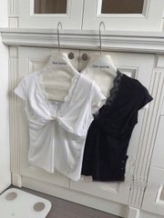 A351- Áo viền ren xoắn ngực 2 màu đen-trắng