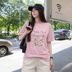 Set882-SEt áo thun hoa phối quần short nâu