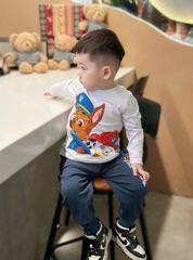 BN187-Bộ côtton thu đông dài tay bé trai CỨU HỘ TRẮNG XANH VNXK