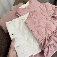 SETKID0550-Set áo phao trần bèo mix áo nỉ hồng bé gái