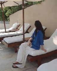 Set677-Set áo đũi xanh coban mix quần đũi màu be suông