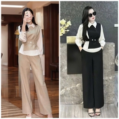 Set341- Set đồ nữ áo gile đai phối quần suông thanh lịch