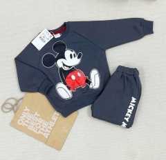 BN144-(8-27kg) Bộ thu đông bé trai dài tay nỉ da cá Mickey xám VNXK