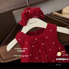 Damgai02- Đầm bé gái đỏ bi  bồng chân tặng kèm buộc tóc