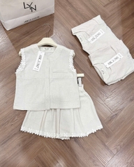Set871-set áo linen gile phối ren kèm quần short