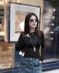 A380-Áo thun díp dài tay cổ tròn thêu 3 màu