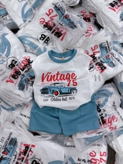 bT601- Bộ cotton Vintage 75 xanh lam chất cotton mát