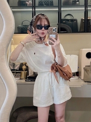 Set707- Set đũi trắng cộc tay 2 lớp tặng kèm khăn