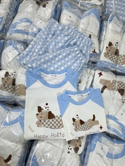 SET772- Bộ mặc nhà gia đình  áo thun quần kẻ suông xanh nhạt