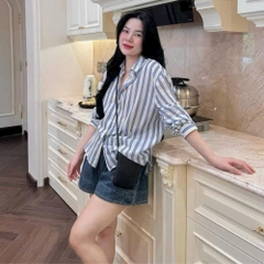 A257-Áo sơ mi kẻ xanh to đũi tằm máy mịn dáng suông