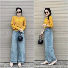 QUAN021- Quần JEANS nấm dài 90cm ống suông rộng 28 thêu gấu
