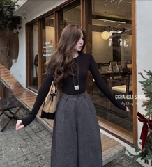 Quan091-Quần dạ xám cạp chun dáng suông