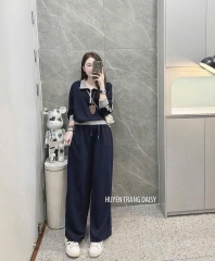 Set791- Set bộ nỉ haida màu than áo dây rút cổ cao- quần suông