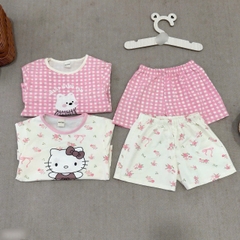 CB303- Combo 2 bộ cộc tay kẻ caro hồng chạy viền chất cotton