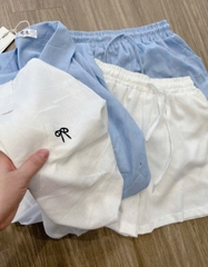 SET501- set sơ mi thêu nơ quần cộc có lót cạp chun chất lien đũi