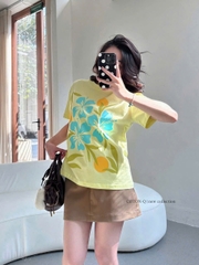 A476-Ao thun vàng in hoa full tem dáng suông loại đẹp