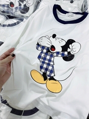 SET768- Bộ mặc nhà gia đình  áo thun quần kẻ suông dài