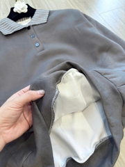 SET736-Bộ nỉ dài tay phối quần suông màu xám chất nỉ dày dặn