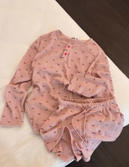Set1042- Bộ pijama mặc nhà nơ hồng vải tăm mềm