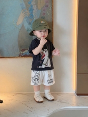 BT1028- Combo 2 bộ cotton cộc ĐeN- CAM in CÚN