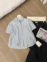 A213-Áo sơ mi cố đức kẻ VẠT BẦU THÊU NGỰA