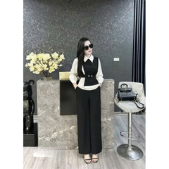 Set341- Set đồ nữ áo gile đai phối quần suông thanh lịch