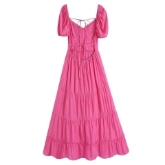 Đầm maxi hồng cánh tiên dáng dài 120cm hở lưng