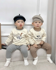 BT662- Bộ home wear  chất cotton zip đẹp quần kẻ