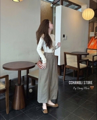 Quan090-Quần dạ nâu cạp chun dáng suông