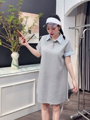 DAM150- đầm zip suông phối kẻ cổ đức 2 màu than-ghi