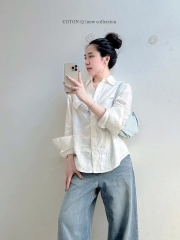 A510- Áo sơ mi dài tay trơn có túi 2 màu nâu và trắng