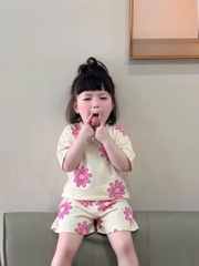 BT904-Combo 3 bộ cotton cộc tay hồng cho bé gái 9-24kg