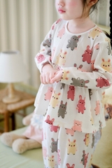 CbB165-Combo 2 bộ nỉ tăm dài tay bé gái Thỏ hồng VNXK