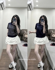 A376-Áo len cộc tay Quảng Châu cổ kẻ thêu gấu 5 màu