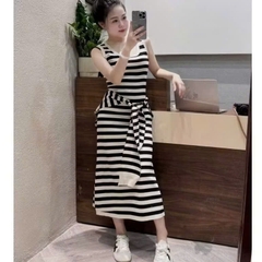 Dam173- Váy len sát nách kẻ ngang dáng dài tặng kèm khăn choàng