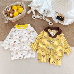 BT1086- Combo 2 bộ pijama vàng trắng cổ đức-cổ tròn