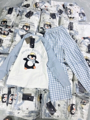 Set81- Set mặc nhà áo cotton chim cánh cụt phối quần suông kẻ