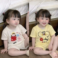 BT921-combo 2 bộ gái cotton dáng cộc in HI BEST vàng-trắng