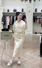 SET438-SET VÁY MŨ BỔ TÚI THÊU 2 MÀU TRẮNG,ĐỎ☘️