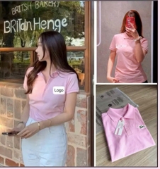 A579-Áo polo hồng thêu ngực