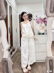 SET988- Set 2 dây bèo trắng phối quần suông vải lien mát