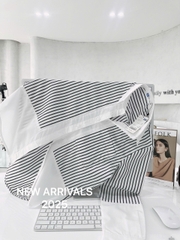 ☘️A208-ÁO SƠ MI GU TRẮNG PHỐI KẺ CHẤT THÔ LỤA