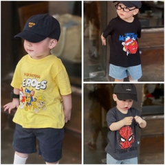 CB294- Combo 3 áo tem HERO vàng,đeb,ghi cotton bé trai