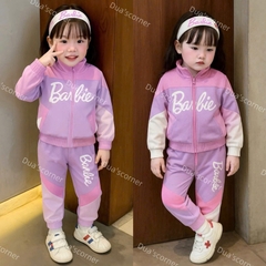 BN110-Bộ gió lót nỉ dài tay bé gái BABIE hồng tím