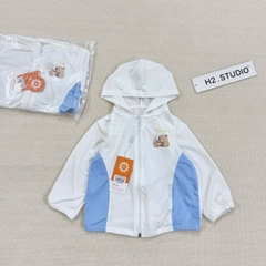 BT312- Áo thông hơi trắng phối có mũ trẻ em hoạ tiết in