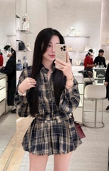 SET260- Set kẻ dài tay áo suông mix CV bồng có lót quần đai rời